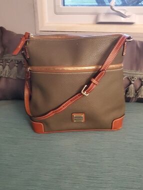 Dooney & Bourke Olive Green Crossbody Bag with Tan Trim